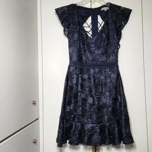 Two Sisters the Label Lace Fit & Flare Mini Dress Navy Blue, Size M (US 6)